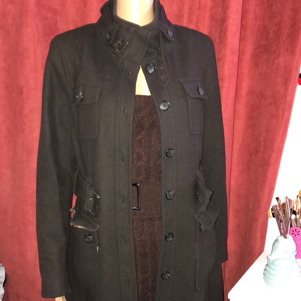 Brown Wool Knee Length Buttoned Down Belted Coat - image 2